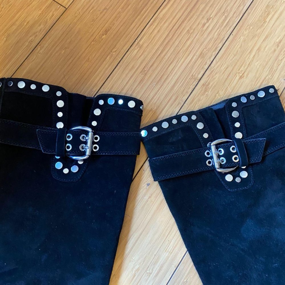 SAM EDELMAN STUDDED BLACK SUEDE LEATHER TALL BOOTS - Picture 4 of 7